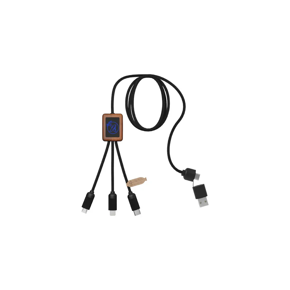 SCX.design C38 kabel do ładowania z podświetlanym logo 5-w-1 rPET i z kwadratową drewnianą obudową 40W