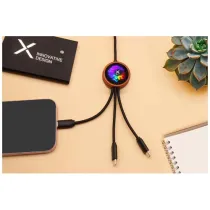 SCX.design C37 kabel do ładowania z podświetlanym logo 5-w-1 rPET i z okrągłą drewnianą obudową 40W