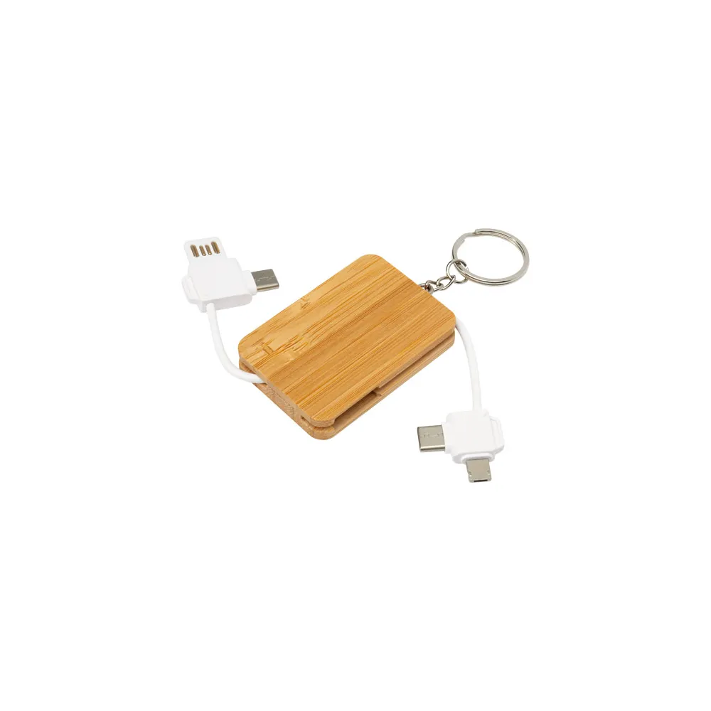 Reel chowany kabel do ładowania 6 w 1 w formie bambusowego breloka