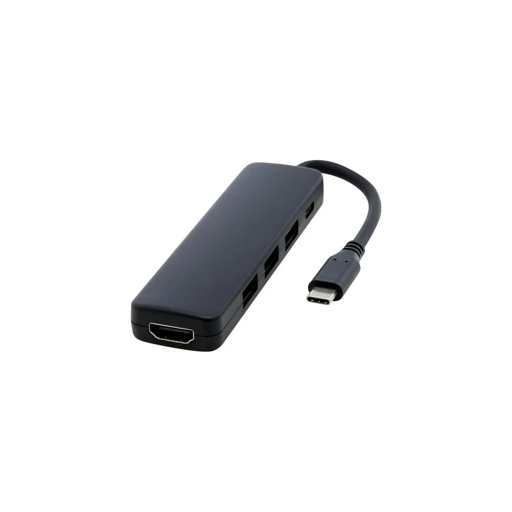 Loop adapter multimedialny USB 2.0-3.0 z portem HDMI wykonany z tworzyw sztucznych pochodzących z recyklingu z certyfikatem R
