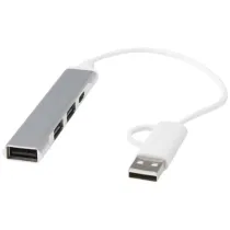 Alkaid 4-portowy hub USB-A i typu C z podwójnym wejściem wykonany z aluminium z recyklingu