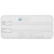 Adhil powerbank o pojemności 10.000 mAh i mocy 10 W z tworzyw sztucznych pochodzących z recyklilngu z 2 wbudowanymi kablami