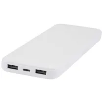 Adhil powerbank o pojemności 10.000 mAh i mocy 10 W z tworzyw sztucznych pochodzących z recyklilngu z 2 wbudowanymi kablami