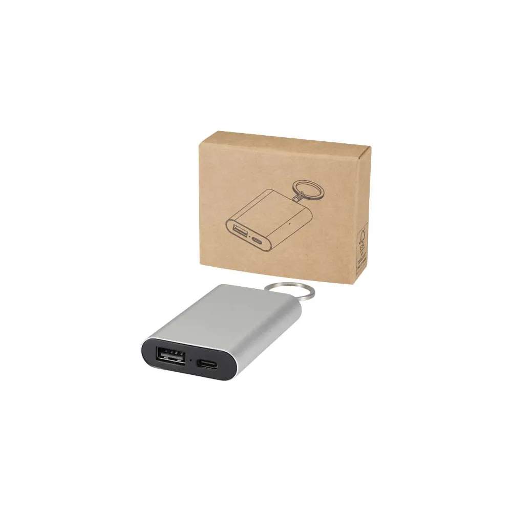 Arcturus powerbank o pojemności 2000 mAh z recyklingowanego aluminium z brelokiem