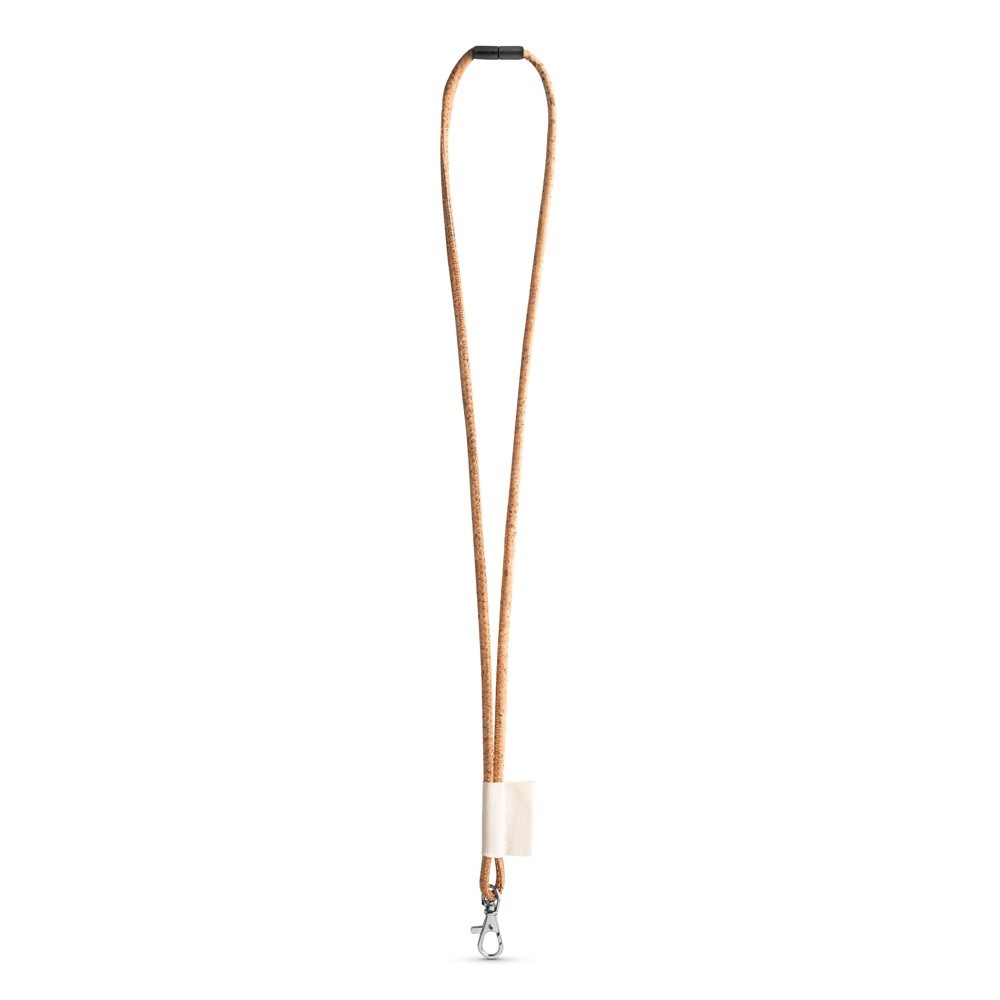 75096. SET Lanyard CORK Long (Ø 5 mm) z karabińczykiem spustowym 9 mm i zapięciem zabezpieczającym Ø 5 mm