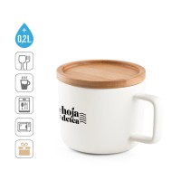 FANGIO. Kubek ceramiczny z bambusową podstawą i pokrywką 220 mL