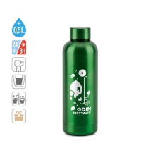 ODIN METTALIC. Butelka z 90% stali nierdzewnej pochodzącej z recyklingu 550 mL