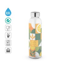 SOLER. Szklana butelka i zakrętka ze stali nierdzewnej z sublimacją 500 ml