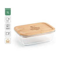PORTOBELLO. Lunch Box. Hermetyczne pudełko ze szkła borokrzemowego z bambusową pokrywką 1000 ml
