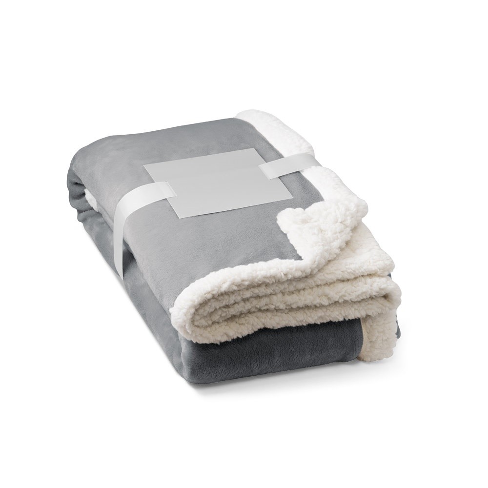 HEIDEN. Dwustronny polarowy koc (190 g/m²) z satynową wstążką i etykietą do personalizacji